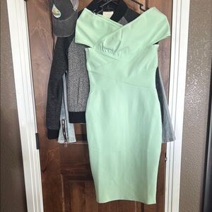 Fashion Nova Green Pleated Asymmetrical Sheath Dress